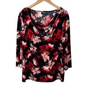 Liz Claiborne Career Woman Velvet Top Size 1X Floral Pullover 3/4 Sleeve Stretch